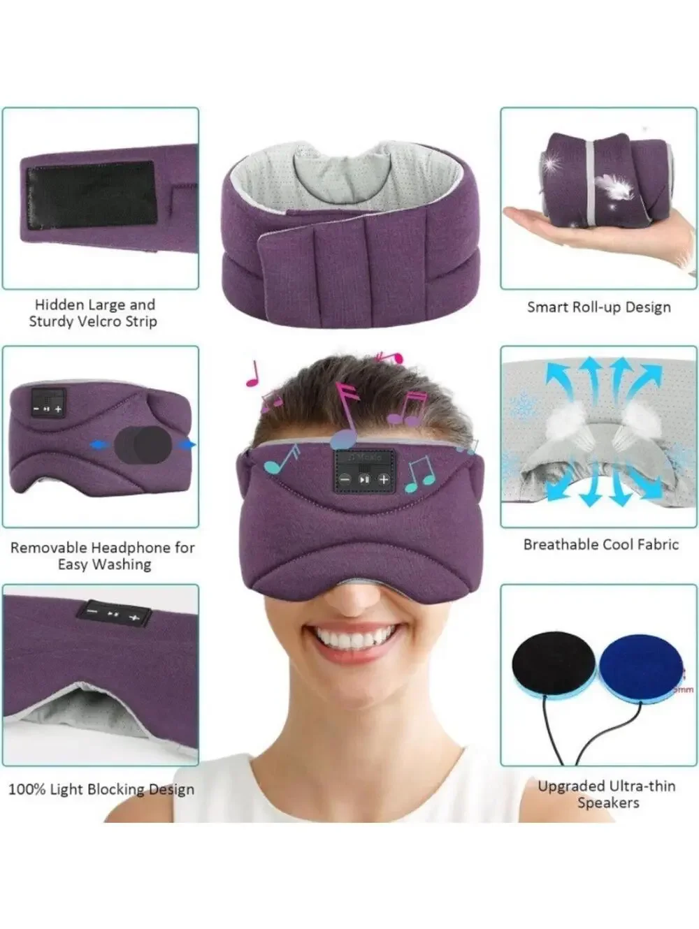 Bluetooth Sleep Mask with 24 White Noise, Sleep Mask with Bluetooth Headphones